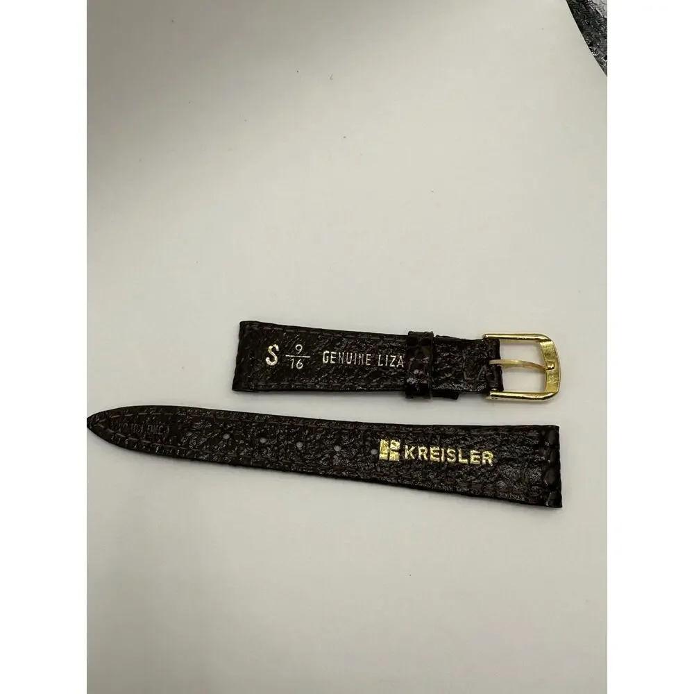 14mm KREISLER Genuine Lizard Brown NOS Vintage Watch Band & Gold-Tone Buckle